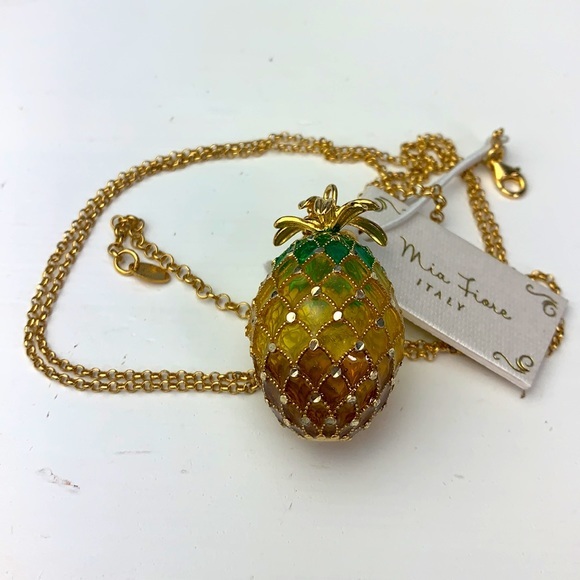 Mia Fiore Jewelry Mia Fiore Hand Painted Enamel Pineapple Necklace mia-fiore-jewelry-mia-fiore-hand-painted-enamel-pineapple-necklace